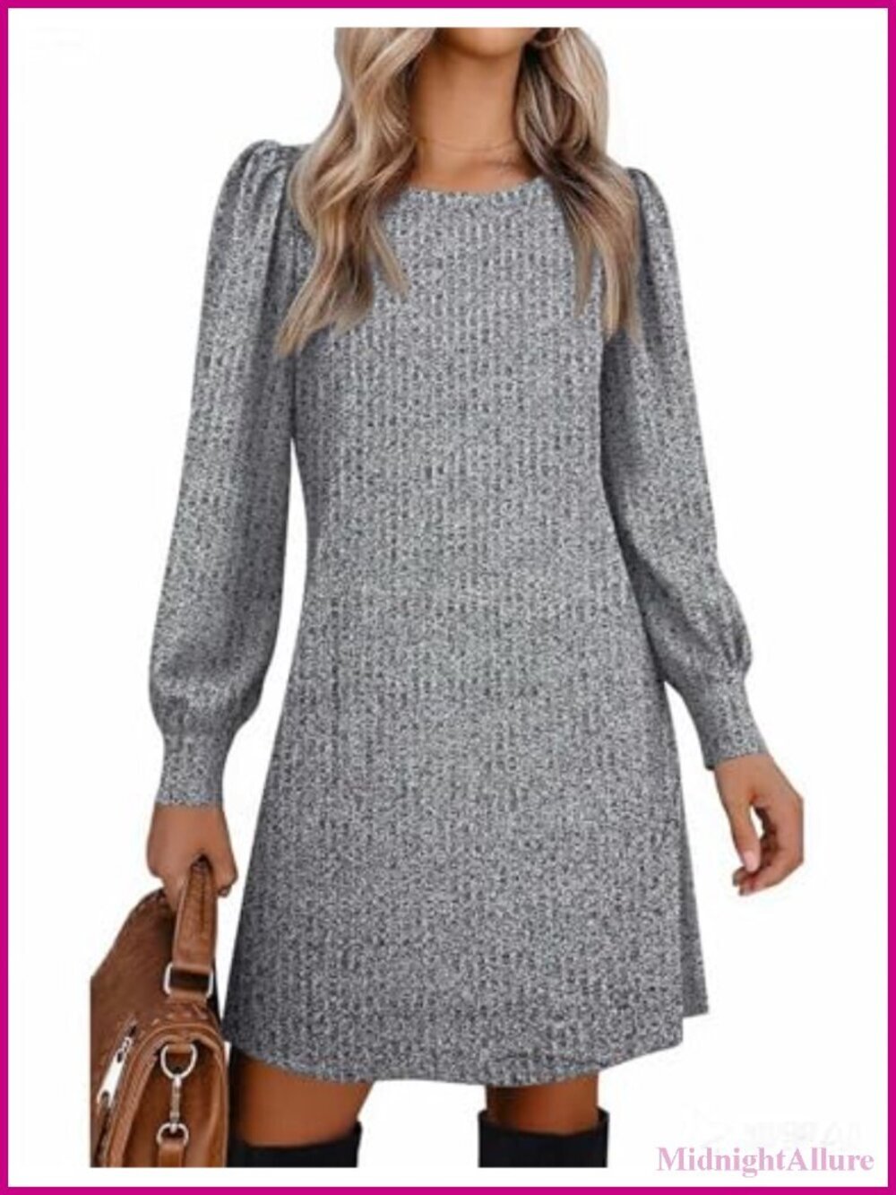 Knit Pullover Sweater Dress with Pockets Long Sleeve